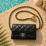 Mini Sac Noire Or cuire lisse